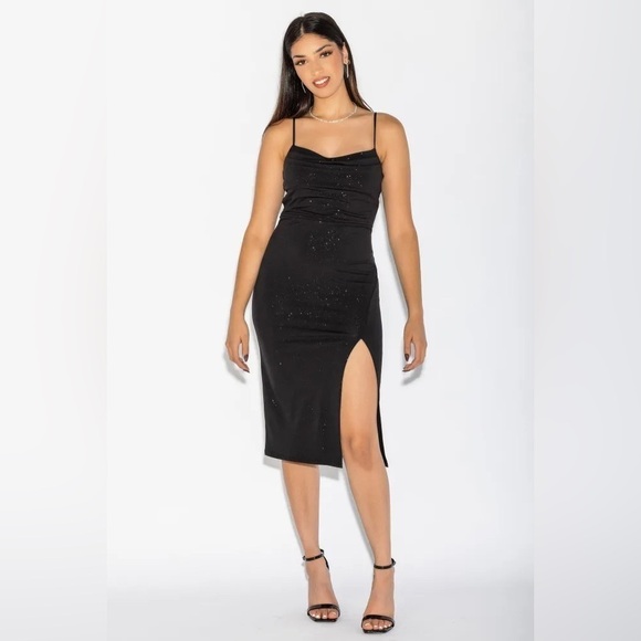 Eclipse-Glitter Spaghetti Strap Midi Dress- Green - Picture 5 of 5